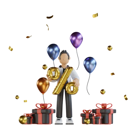 Homme avec des ballons du vendredi noir  3D Illustration