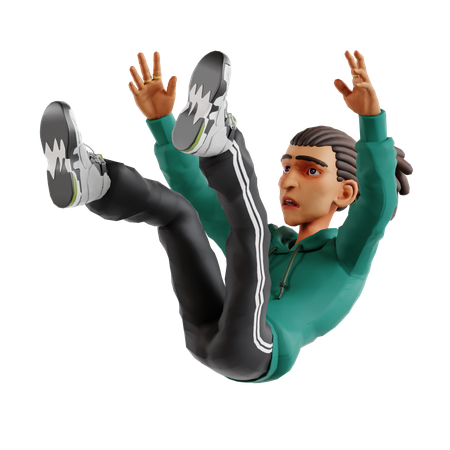 Homme aux dreadlocks tombant les mains levées  3D Illustration