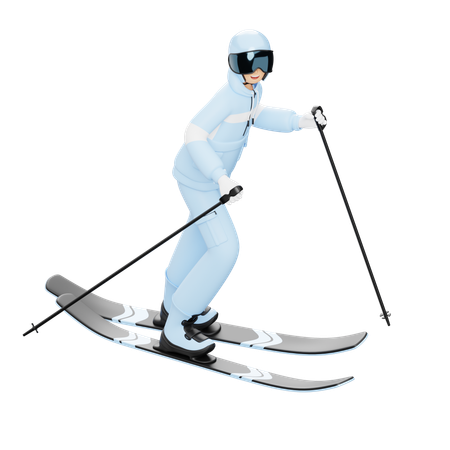 Homme avec des skis et des bâtons  3D Illustration