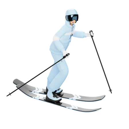 Homme avec des skis et des bâtons  3D Illustration