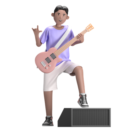 Homme avec guitare  3D Illustration