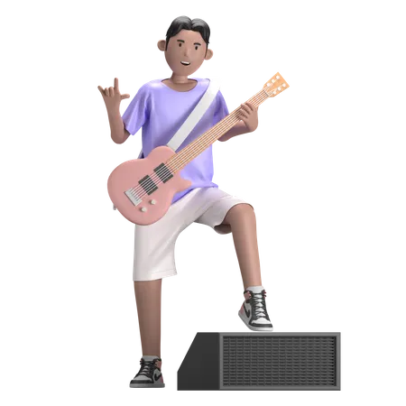 Homme avec guitare  3D Illustration