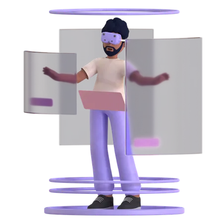 Homme avec hologramme  3D Illustration