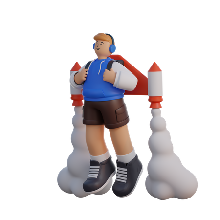 Homme avec jetpack  3D Illustration