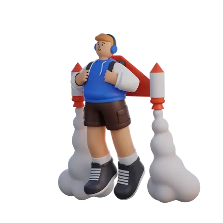 Homme Avec Jetpack 3D Illustration