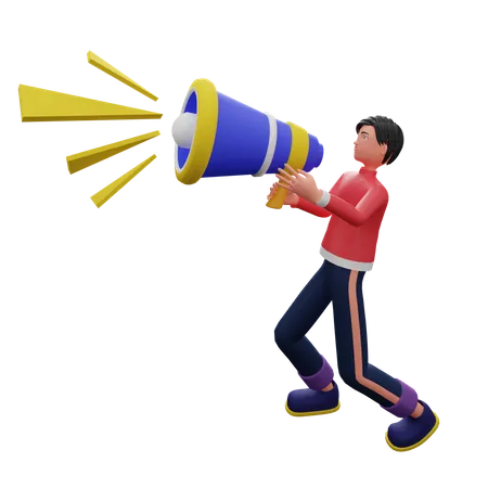 Homme avec mégaphone  3D Illustration