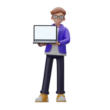 Homme avec un ordinateur portable  3D Illustration