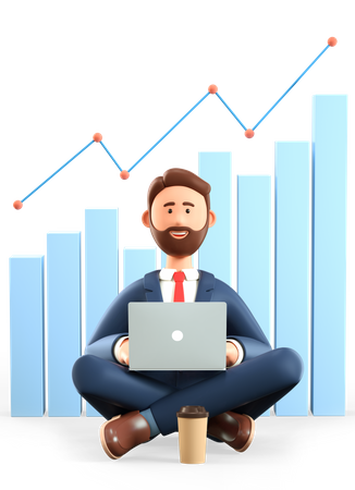 Homme d'affaires faisant une analyse commerciale  3D Illustration