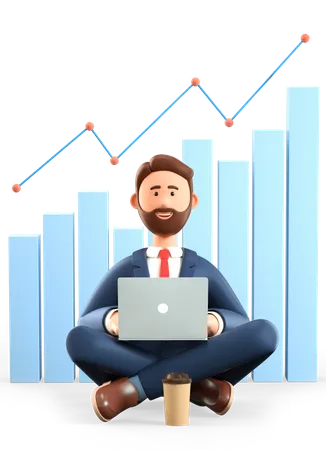 Homme d'affaires faisant une analyse commerciale  3D Illustration