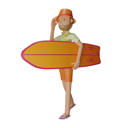 Homme avec planche de surf  3D Illustration