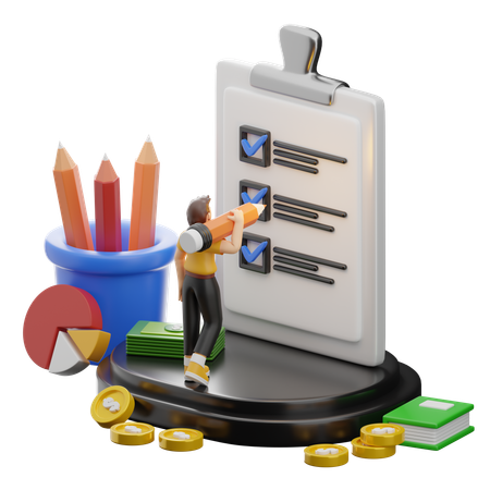 Homme avec planification financière  3D Illustration