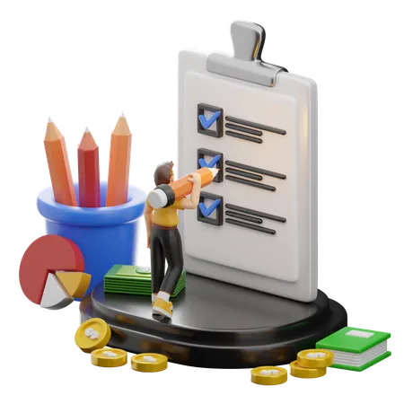 Homme avec planification financière  3D Illustration