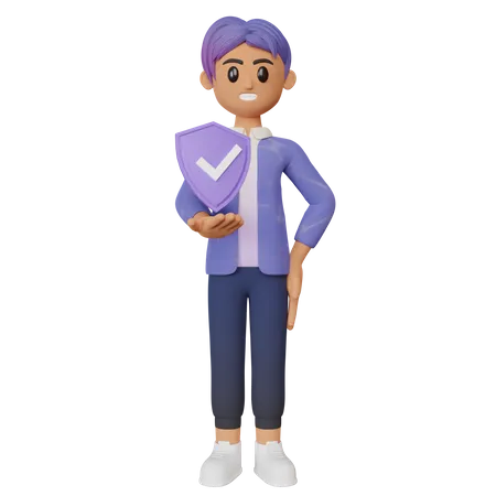 Homme avec panneau de sécurité  3D Illustration