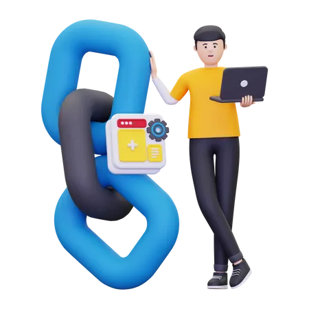 Homme avec backlink SEO  3D Illustration