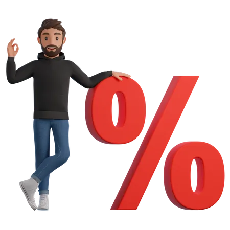 Homme avec symbole de réduction  3D Illustration