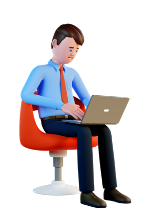 Homme avec un ordinateur portable travaillant assis sur une chaise  3D Icon