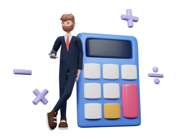 Homme avec une calculatrice et de l'argent  3D Illustration