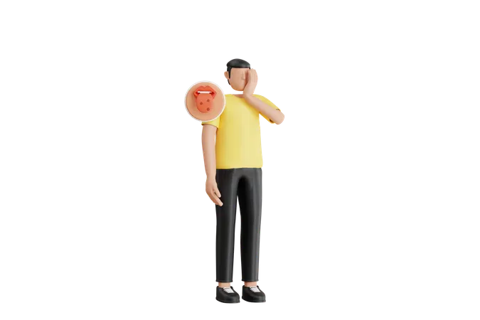 Homme ayant des taches rouges sur la langue souffrant d'une infection fongique  3D Illustration