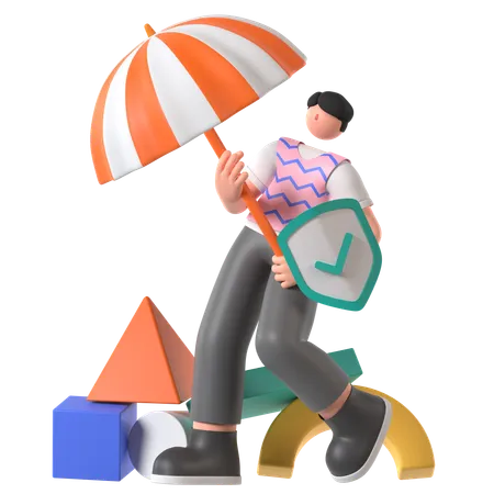 Homme ayant une assurance-vie  3D Illustration