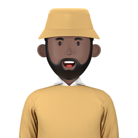 Homme barbu portant un chapeau  3D Icon