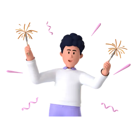 Homme appréciant les feux d'artifice  3D Icon