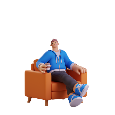 Homme buvant du café  3D Illustration