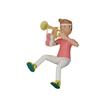 Homme célébrant le Jour de l’Indépendance avec la trompette  3D Illustration