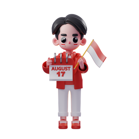 Célébration de l'homme le 17 août et drapeau indonésien  3D Illustration