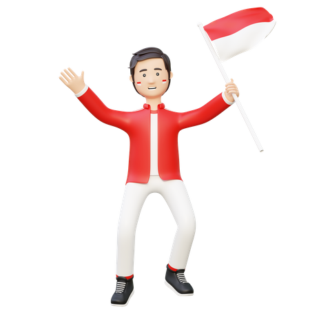 Un homme célèbre la fête de l'indépendance indonésienne  3D Illustration