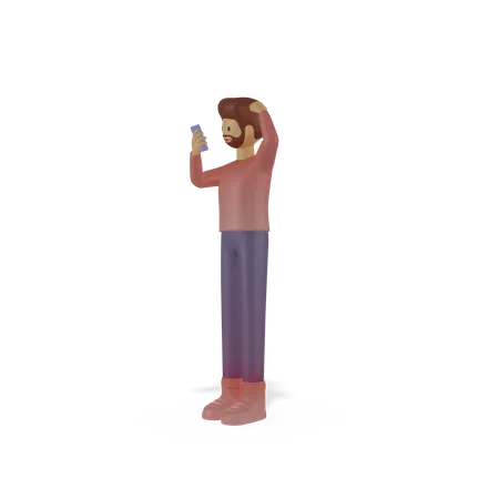 Homme discutant sur mobile  3D Illustration