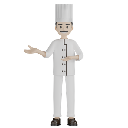 Chef masculin montrant quelque chose  3D Illustration