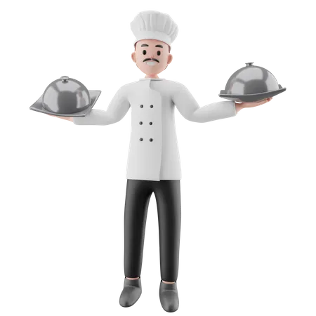 Chef masculin servant de la nourriture  3D Illustration