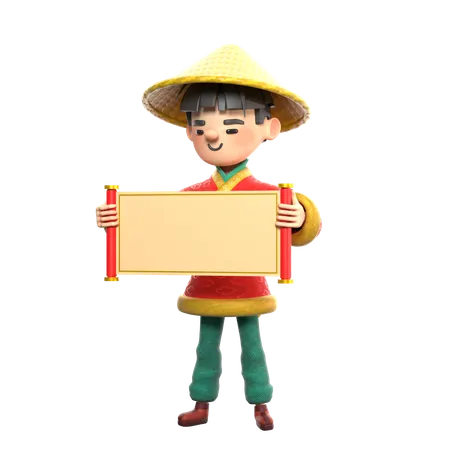 Homme chinois avec un parchemin  3D Illustration