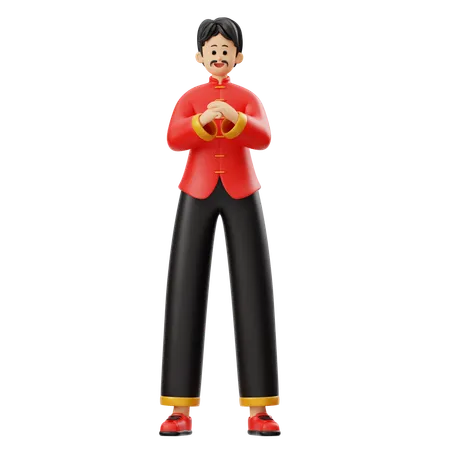 Homme chinois donnant une pose debout  3D Illustration