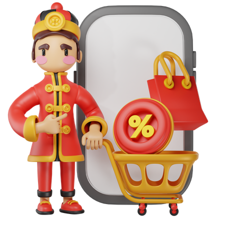 Homme chinois faisant du shopping  3D Illustration