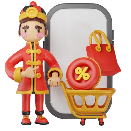 Homme chinois faisant du shopping  3D Illustration