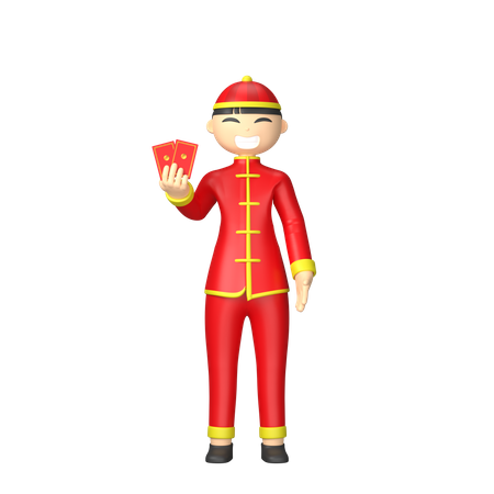 Chinois, tenue, cartons rouges  3D Illustration