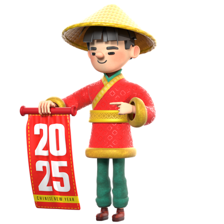 Homme chinois tenant un drapeau  3D Illustration