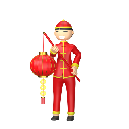 Chinois, tenue, lanterne rouge  3D Illustration