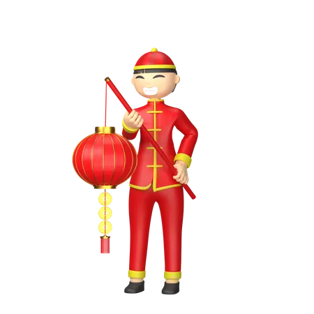 Chinois, tenue, lanterne rouge  3D Illustration