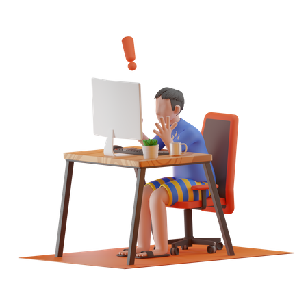 Homme confronté à une erreur alors qu’il travaille à domicile  3D Icon