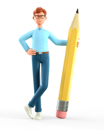 Homme créatif tenant un gros crayon  3D Icon