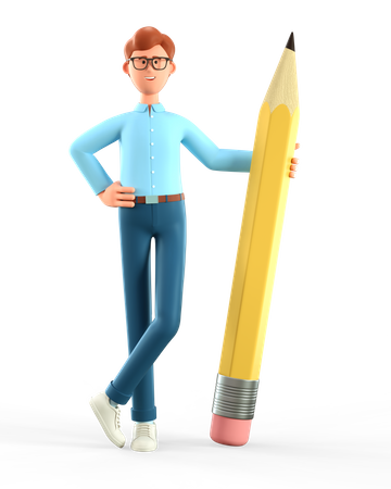 Homme créatif tenant un gros crayon  3D Illustration
