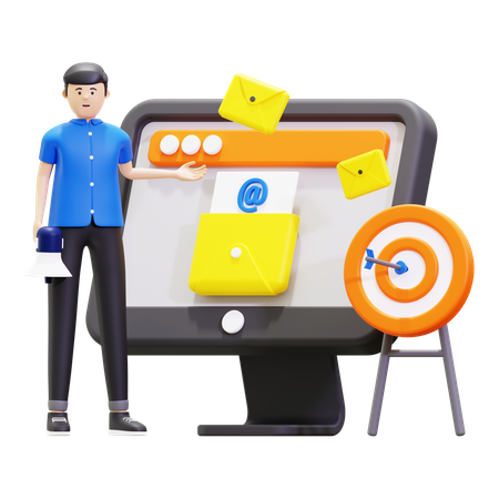 Homme d'affaires faisant du marketing par courrier électronique  3D Illustration