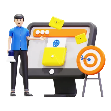 Homme d'affaires faisant du marketing par courrier électronique  3D Illustration