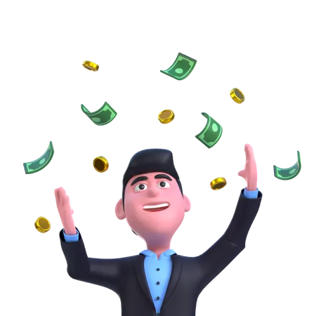 Heureux homme d'affaires avec de l'argent  3D Illustration