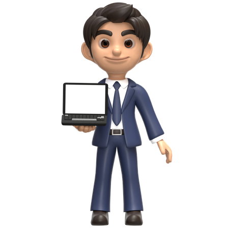 Homme d'affaires utilisant un ordinateur portable dans un bureau moderne  3D Illustration