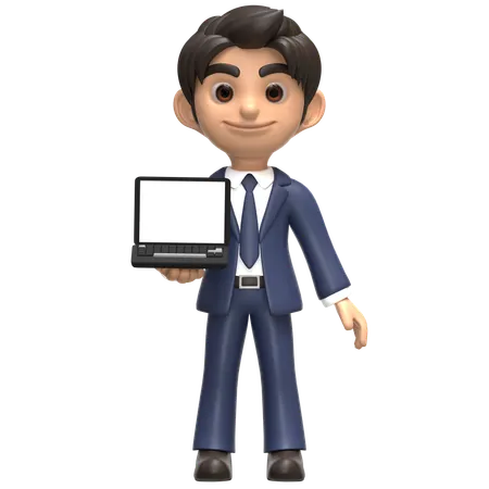 Homme d'affaires utilisant un ordinateur portable dans un bureau moderne  3D Illustration