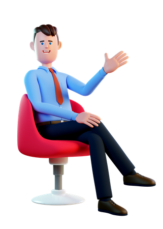 Homme d'affaires agitant la main alors qu'il était assis sur une chaise de bureau  3D Icon