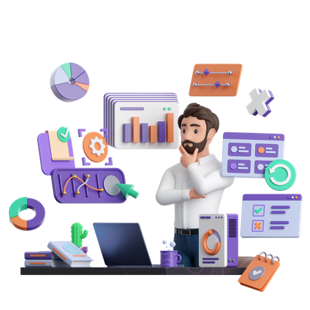 Homme d'affaires analysant des données  3D Icon